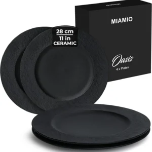 MIAMIO - 11 Inch, Set of 4 Dinner Plates/Ceramic Plate Set, Crockery Set - Modern Plates, Microwave and Dishwasher Safe - Oasis Collection
