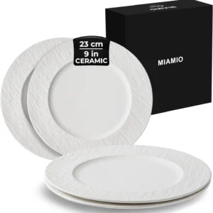 MIAMIO - 9 Inch, Set of 4 Dinner Plates/Ceramic Plate Set, Crockery Set - Modern Plates, Microwave and Dishwasher Safe - Oasis Collection